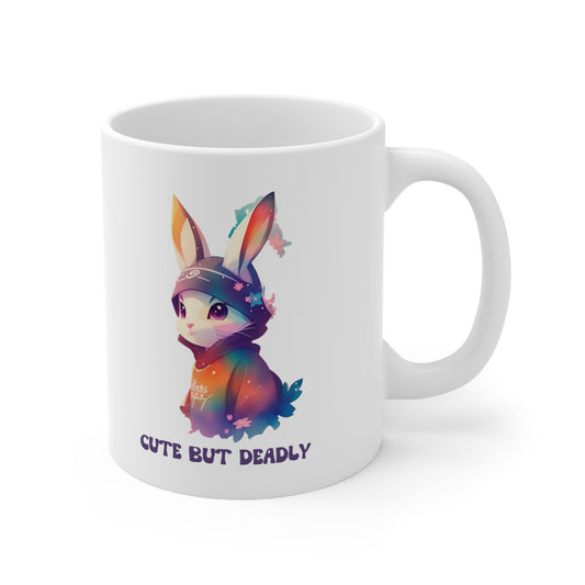 Cute But Deadly | Bunny Warrior | Cartoon | Rabbit | Usagi Yojimbo | Coffee | Tea | Hot Chocolate | Ceramic Mug | 11oz