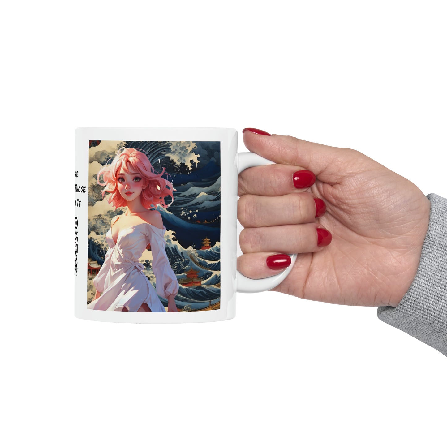 Waves of Beauty | HD Graphic | Pretty Girl | Japanese Art | Coffee | Tea | Hot Chocolate | 11oz | White Mug