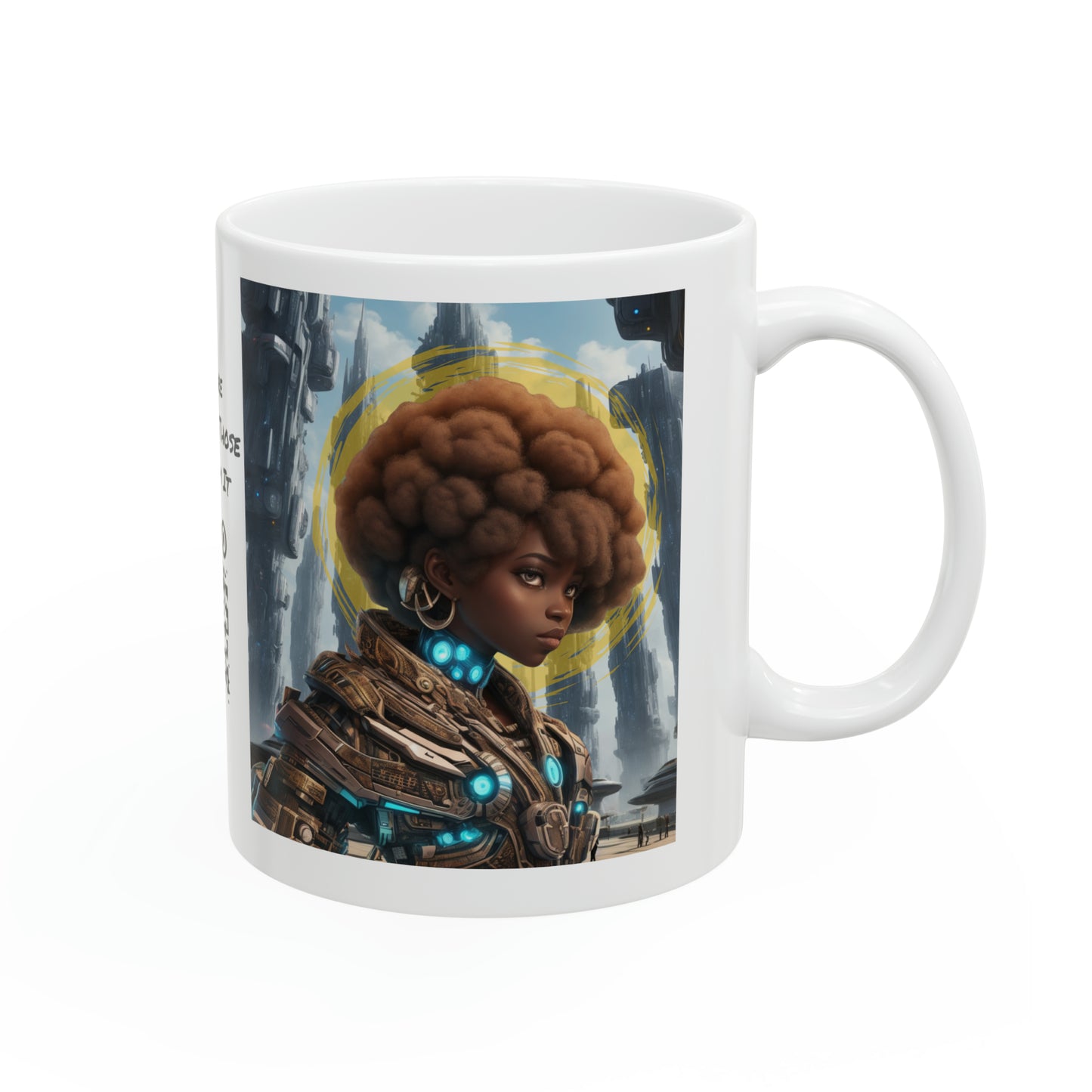 Afro-Future | HD Graphic | Sci-Fi | Black Character | Warrior | Coffee | Tea | Hot Chocolate | Ceramic Mug | 11oz