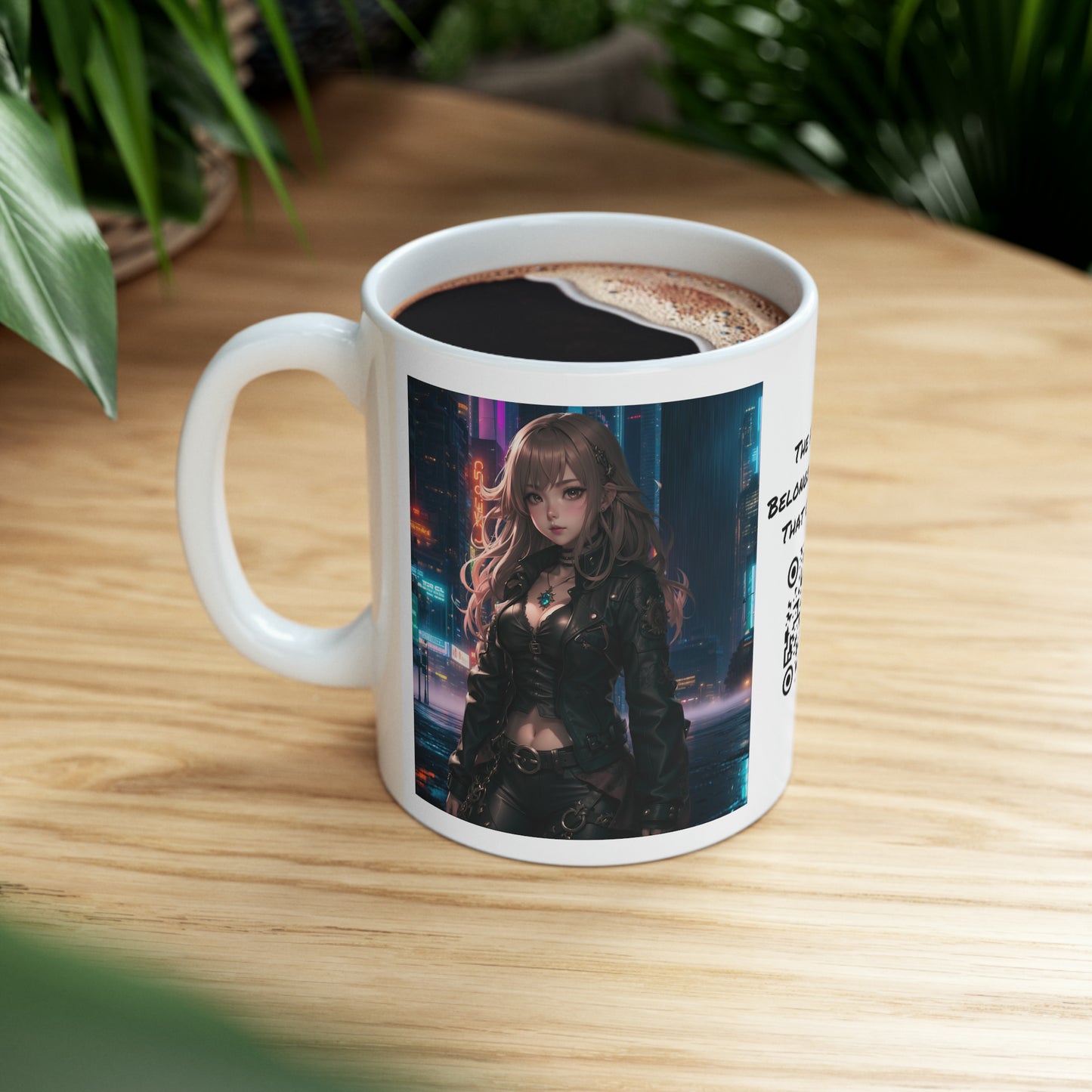 Noir Leather Beauty | HD Graphic | Urban | Anime | Coffee | Tea | Hot Chocolate | 11oz | White Mug