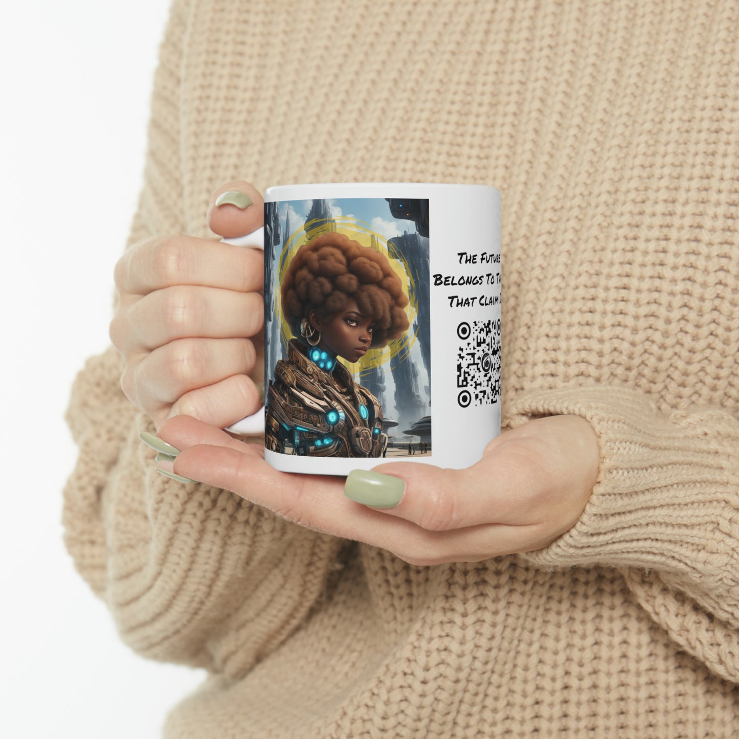 Afro-Future | HD Graphic | Sci-Fi | Black Character | Warrior | Coffee | Tea | Hot Chocolate | Ceramic Mug | 11oz