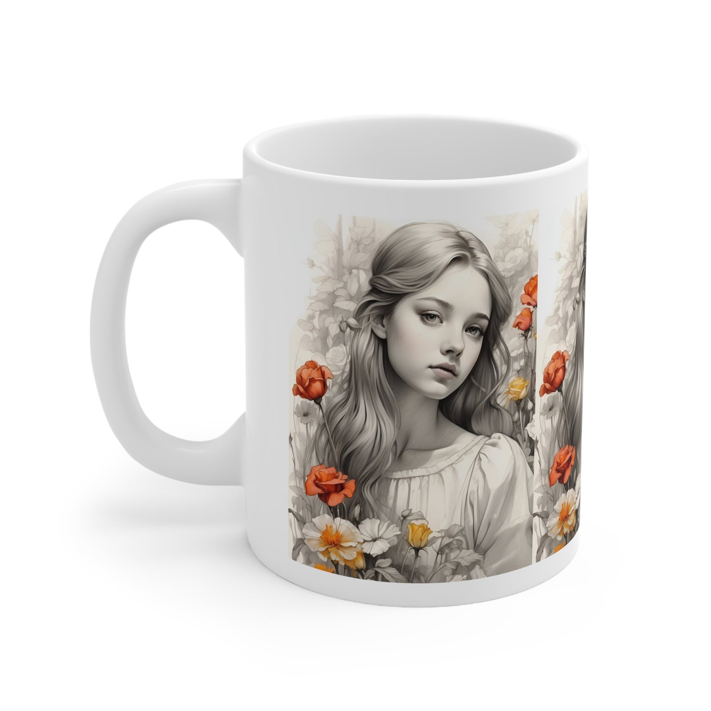 Flower Girl | Dainty | Cottagecore | HD Graphic | Quaint | Wholesome | Wildflowers | Coffee | Tea | Hot Chocolate | 11oz | White Mug