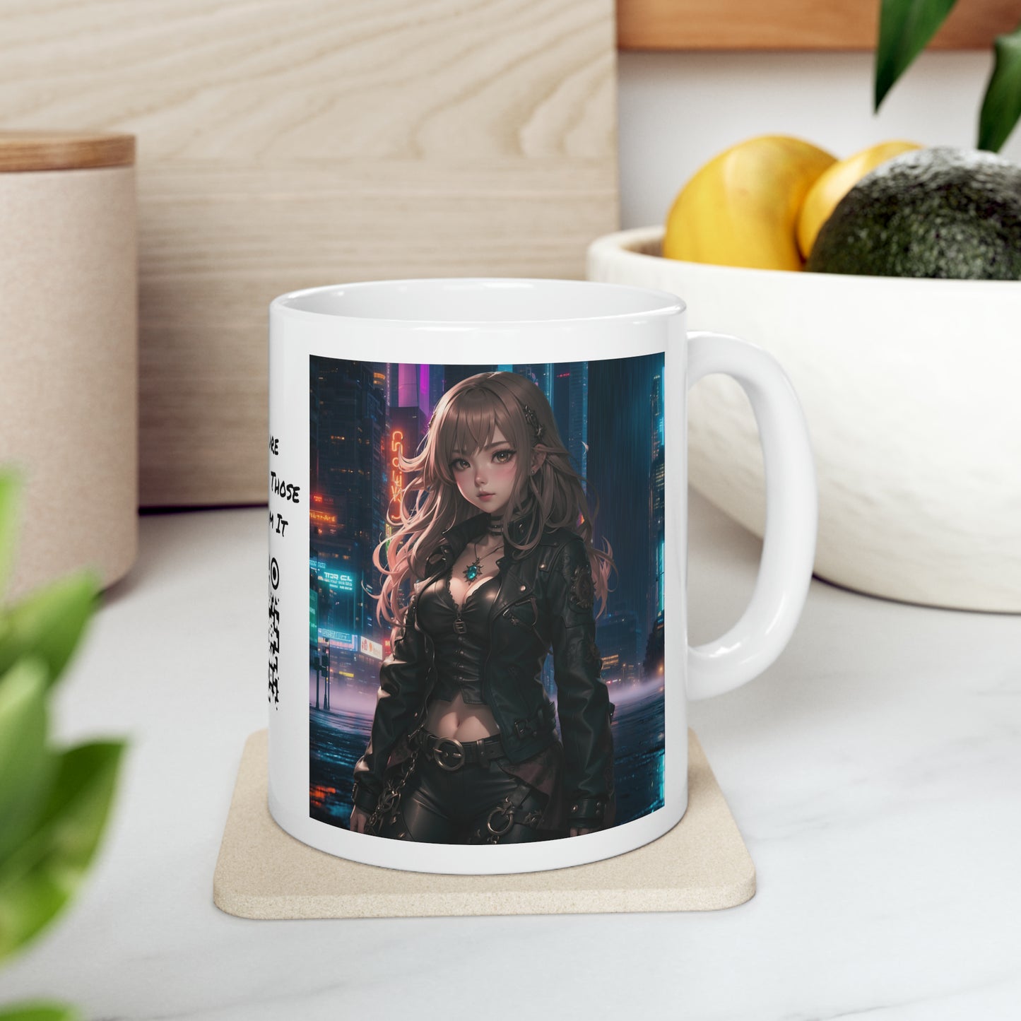 Noir Leather Beauty | HD Graphic | Urban | Anime | Coffee | Tea | Hot Chocolate | 11oz | White Mug