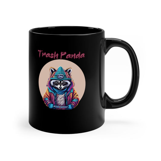 Trash Panda | Raccoon | Anthropomorphic| Funny Gift | Cartoon |  11oz | Black Mug