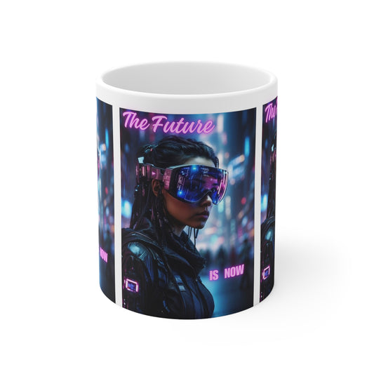 The Future Is Now | Anime Gift | Fantasy Girl |Cyberpunk | Sci Fi | Futuristic | HD Graphics | Coffee | Tea | Hot Chocolate | 11oz | White Mug