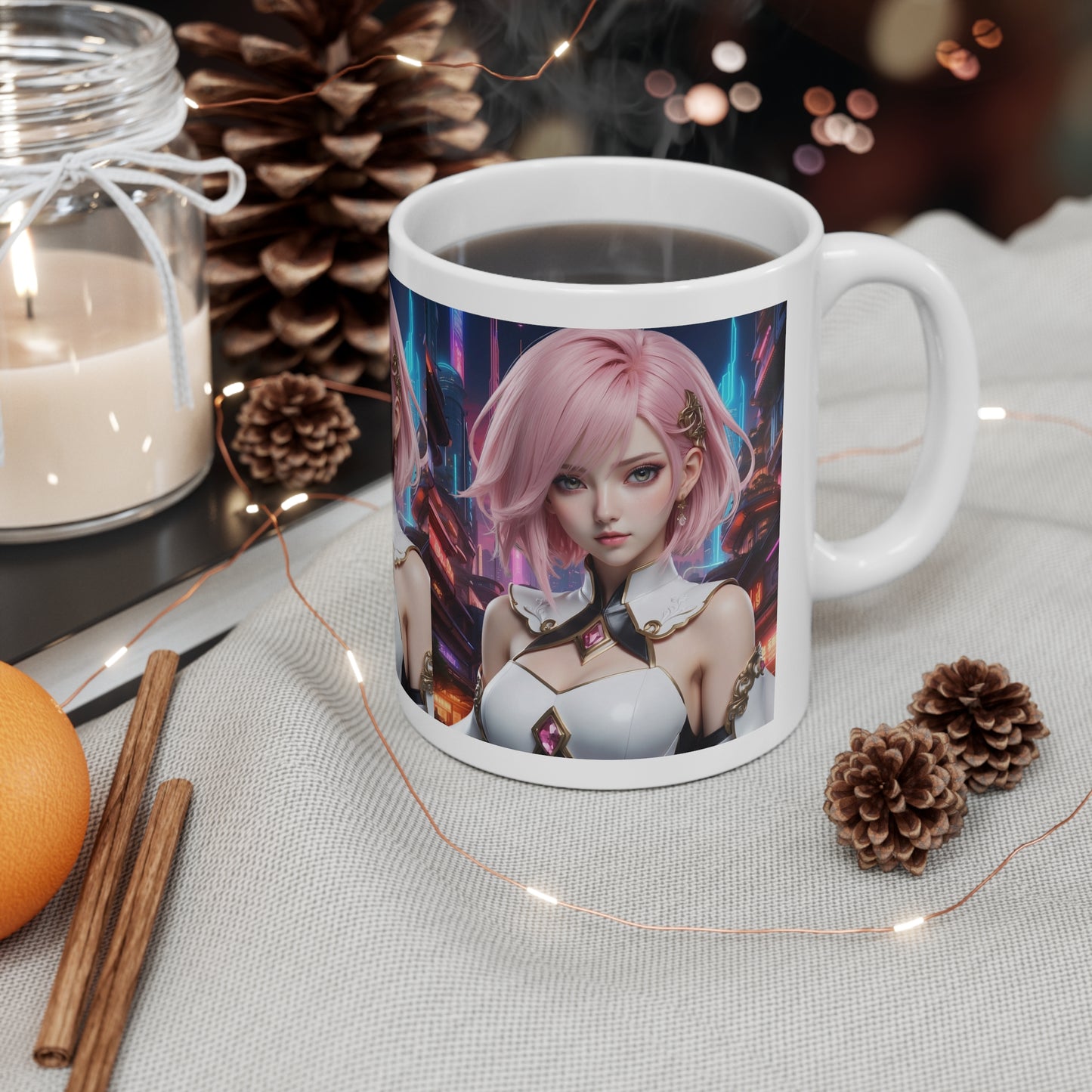 Kawaii Desu | Cute | Anime | CGI | Gamer | Fantasy Girl | Geek Gift | HD Graphics | Weeb | Waifu | Coffee | Tea | Hot Chocolate | Ceramic Mug | 11oz