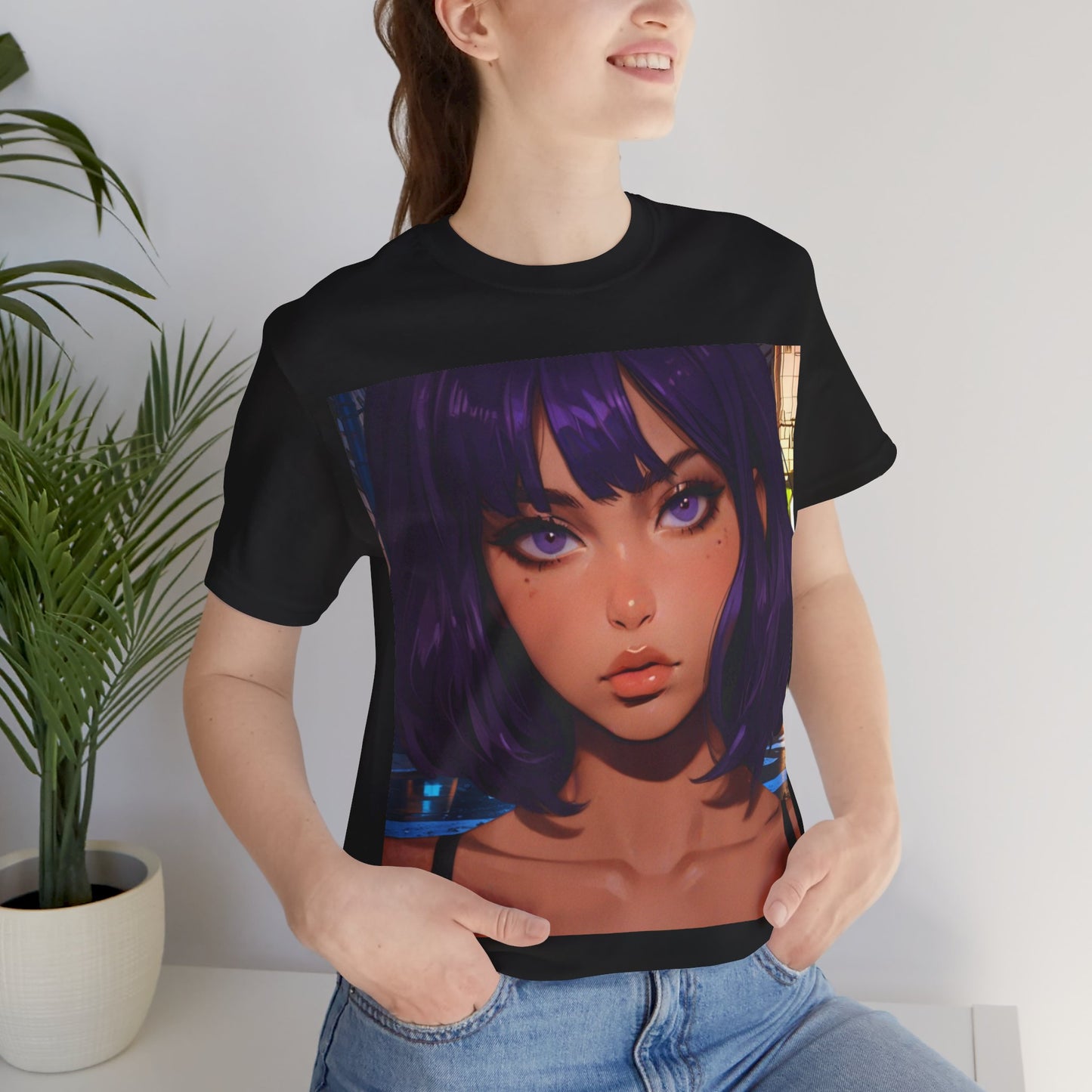 Extreme Close-Up | HD Graphic | Anime Style | Selfie | Purple Hair | Unisex | Men's | Women's | Tee | T-Shirt