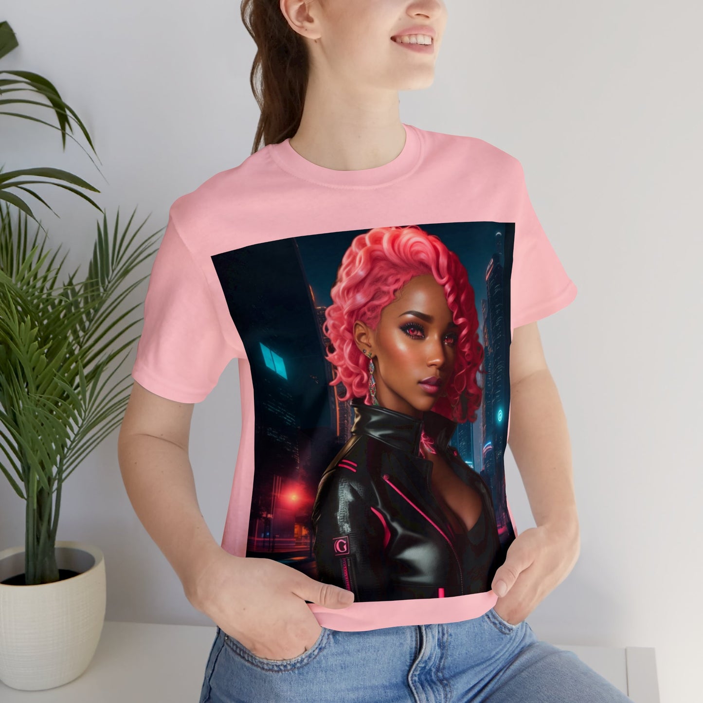 Pink Panthress | Anime Gift | Fantasy Girl | City Lights | Sci Fi | Futuristic | HD Graphics | Unisex | Men's | Women's | Tee | T-Shirt