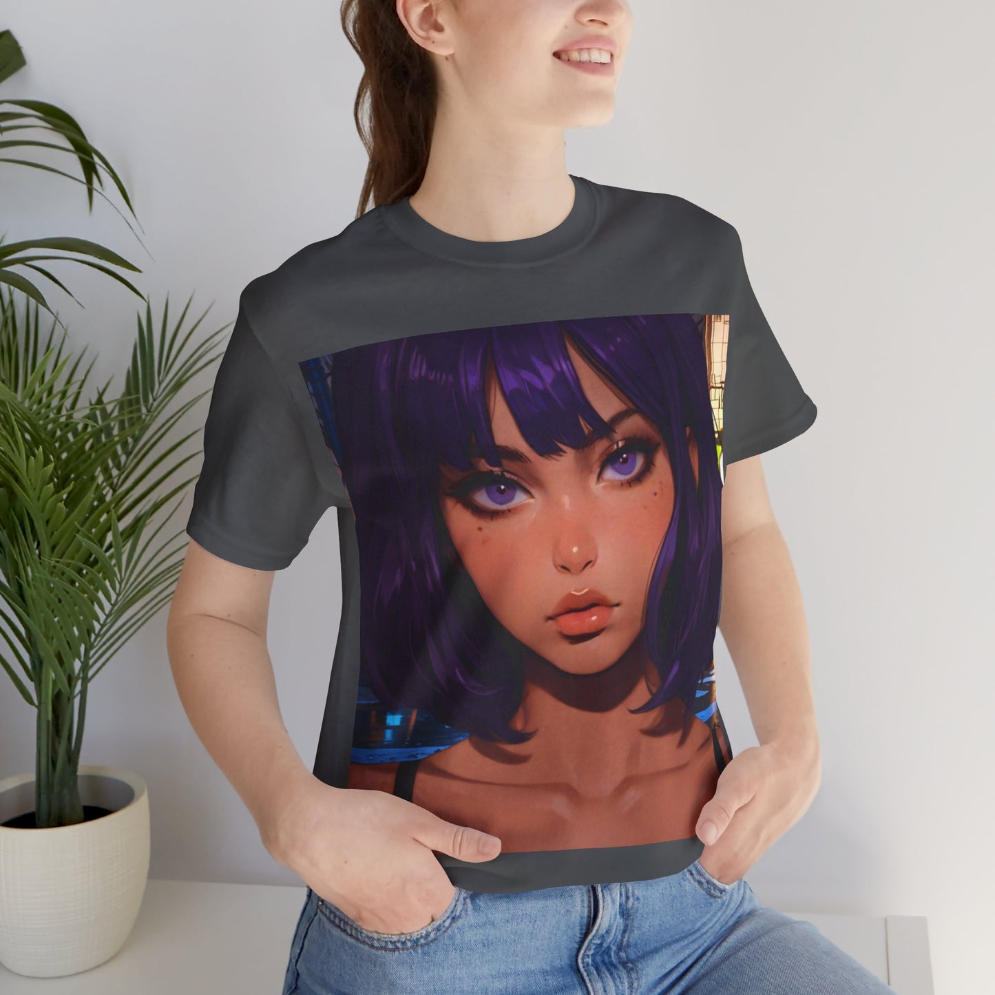 Extreme Close-Up | HD Graphic | Anime Style | Selfie | Purple Hair | Unisex | Men's | Women's | Tee | T-Shirt