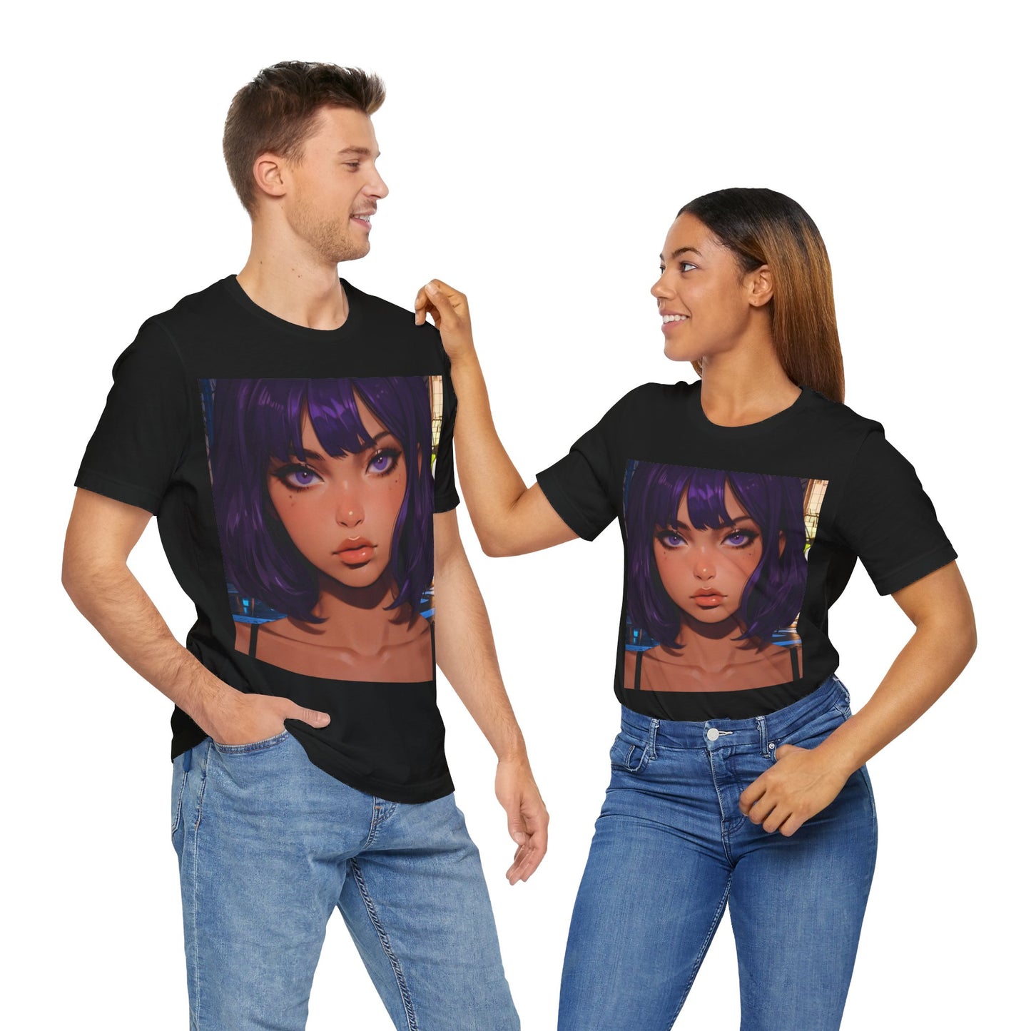 Extreme Close-Up | HD Graphic | Anime Style | Selfie | Purple Hair | Unisex | Men's | Women's | Tee | T-Shirt